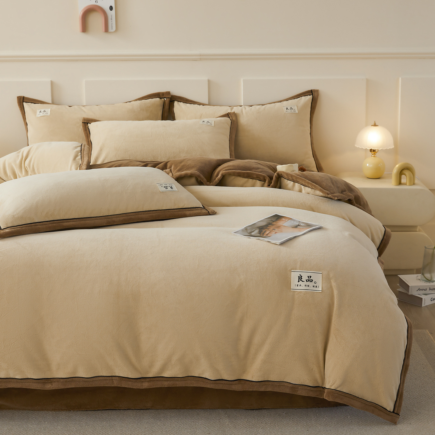 ミルクベルベット4点セット 秋冬用 厚手 保温 コーラルベルベット フランネル ベッドカバー シーツ ボックスシーツ 和風