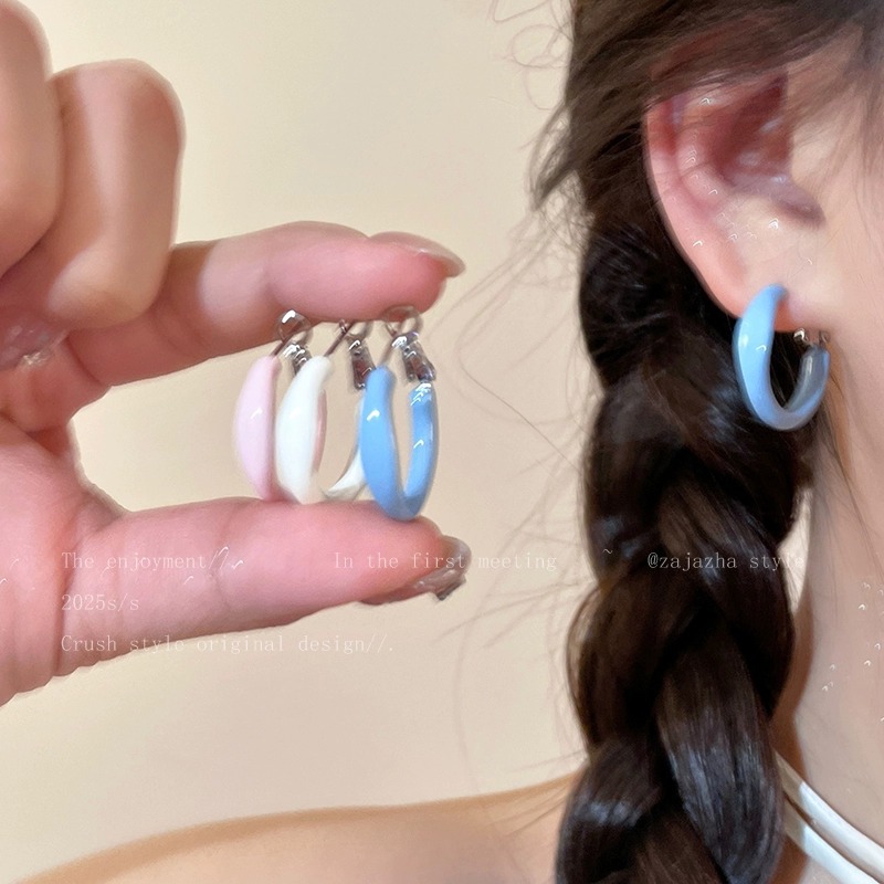불규칙한 색 일반 반지 귀걸이 여성 한국 스타일 올 매치 작은 신선한 반지 귀걸이 달콤한 간단한 고급 귀걸이