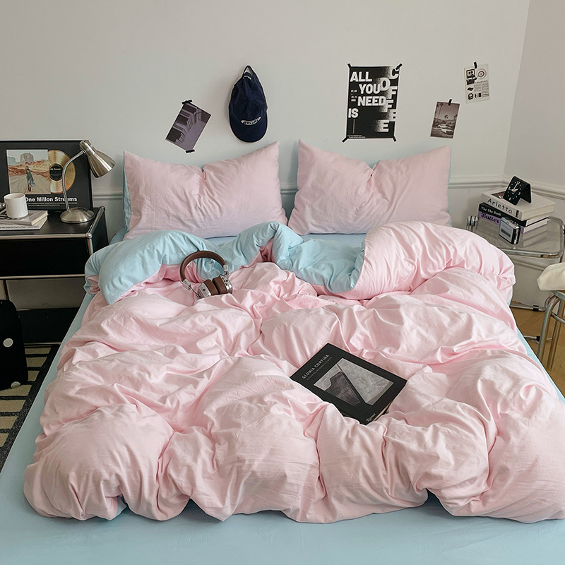 Solid Colour Bedding Set For Student Dormitory Four Piece Quilt_voghion.com
