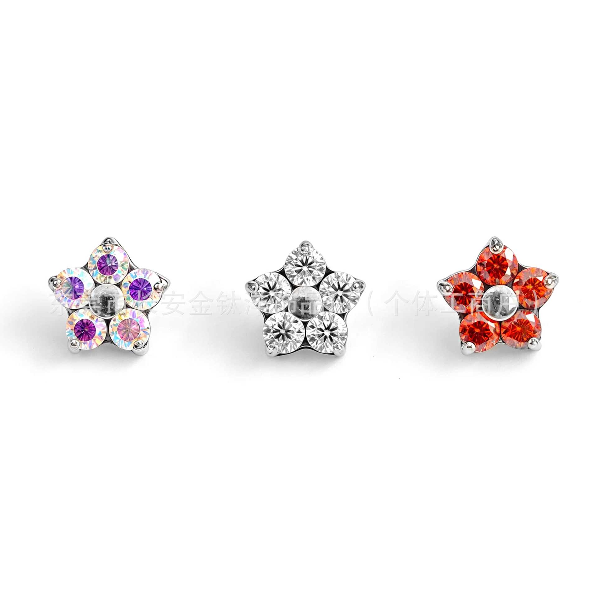 F136 Titanium Flower Five Petals 5A Zircon Earrings Lip Nails Nose Nails Ear Bone Nails G23 Titanium Alloy Piercing Jewelry detail image 7