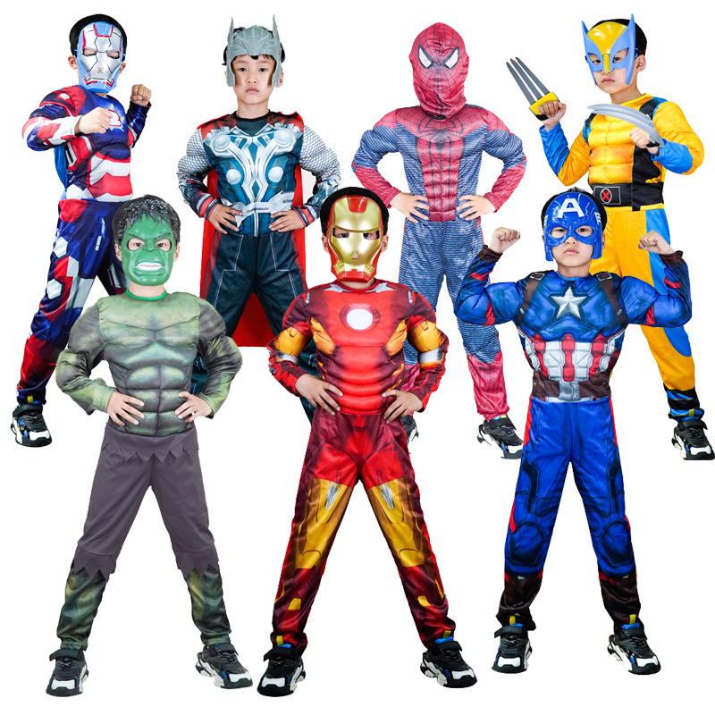 Halloween Kidsren's Cosplay Costumes Captain America Spider-Man Iron Man Superman Hulk Stage Character Performance Costumes