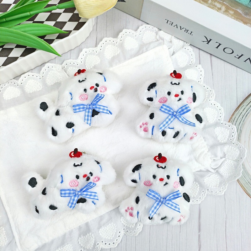 New Plush Cherry Spotted Dog Pendant, Girly Cartoon Puppy Bag Charm, Hat, Shoe, Brooch Accessory