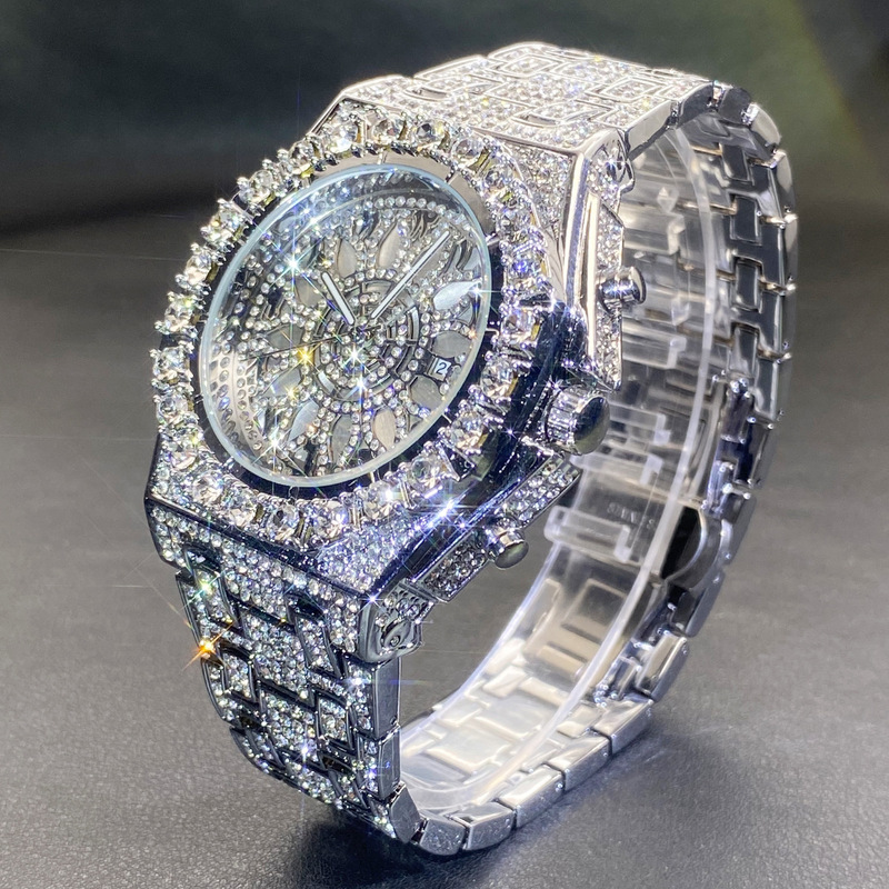 Missfox New Live Broadcast Popular Hip-Hop Niche Design Full Diamond Arabic Scale Men's Watch