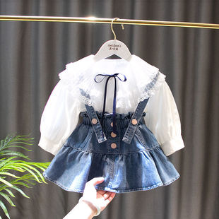 Girls' Autumn Dress suit 2025 New Baby Girls Autumn Western Style Korean Denim Skirt Children's Shirt Two-Piece Trendy