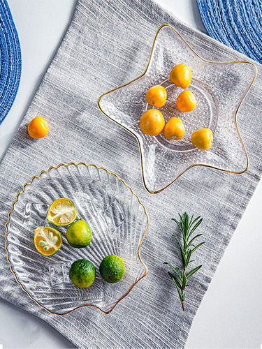 Glass plate dipping plate exquisite fruit plate gold-rimmed plate home living room dishes tableware sauce plate snack plate