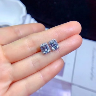 925 sterling silver inlaid natural aquamaric earrings simple fashion hot rectangular main stone size 5*7 square