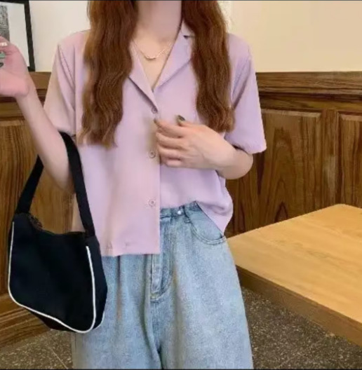 春装学院风复古韩版职业西装领翻学生夏季短袖衬衫女纯色上衣|undefined