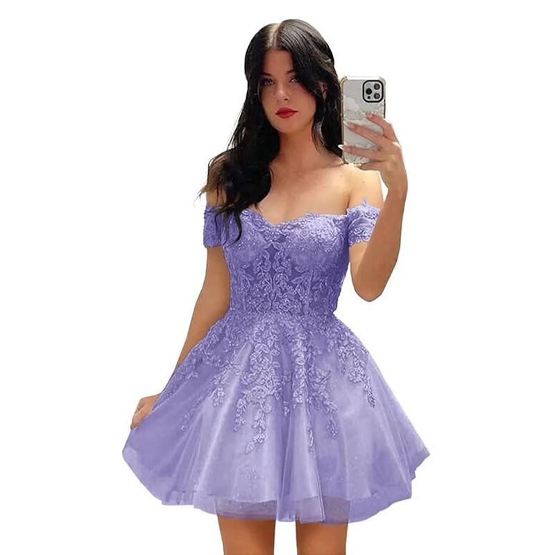 Vestido de noche corto de graduación para mujer, estilo A-line, novedad 2026, vestido de cóctel con hombros descubiertos, estilo princesa, suministro transfronterizo