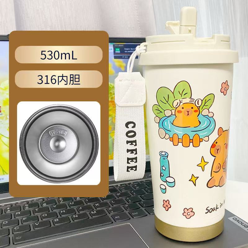 漫画ステンレス鋼カップ高価値断熱カップ 316 大容量コーヒーカップポータブル Capibara 学生カップ|undefined