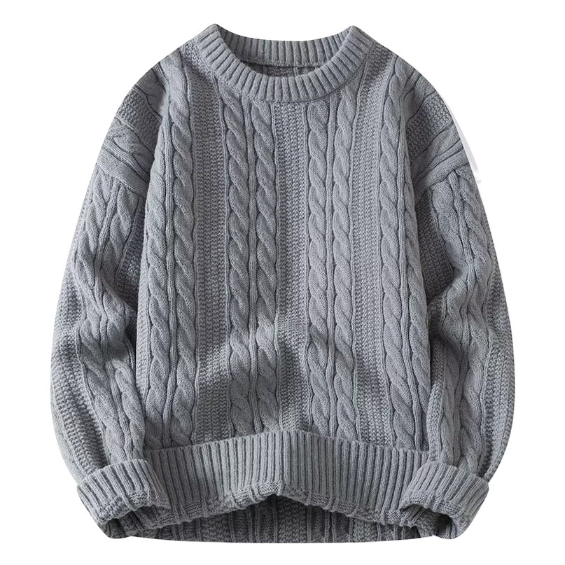 日系レトロ麻花セーター男2024冬の新型ゆるいシンプルな純色プルオーバー