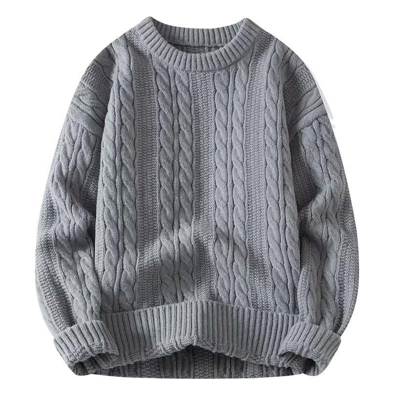 Японский свитер в стиле ретро, мужской зимний свитер 2024, новый свободный простой Однотонный пуловер с круглым вырезом, свитер, пальто