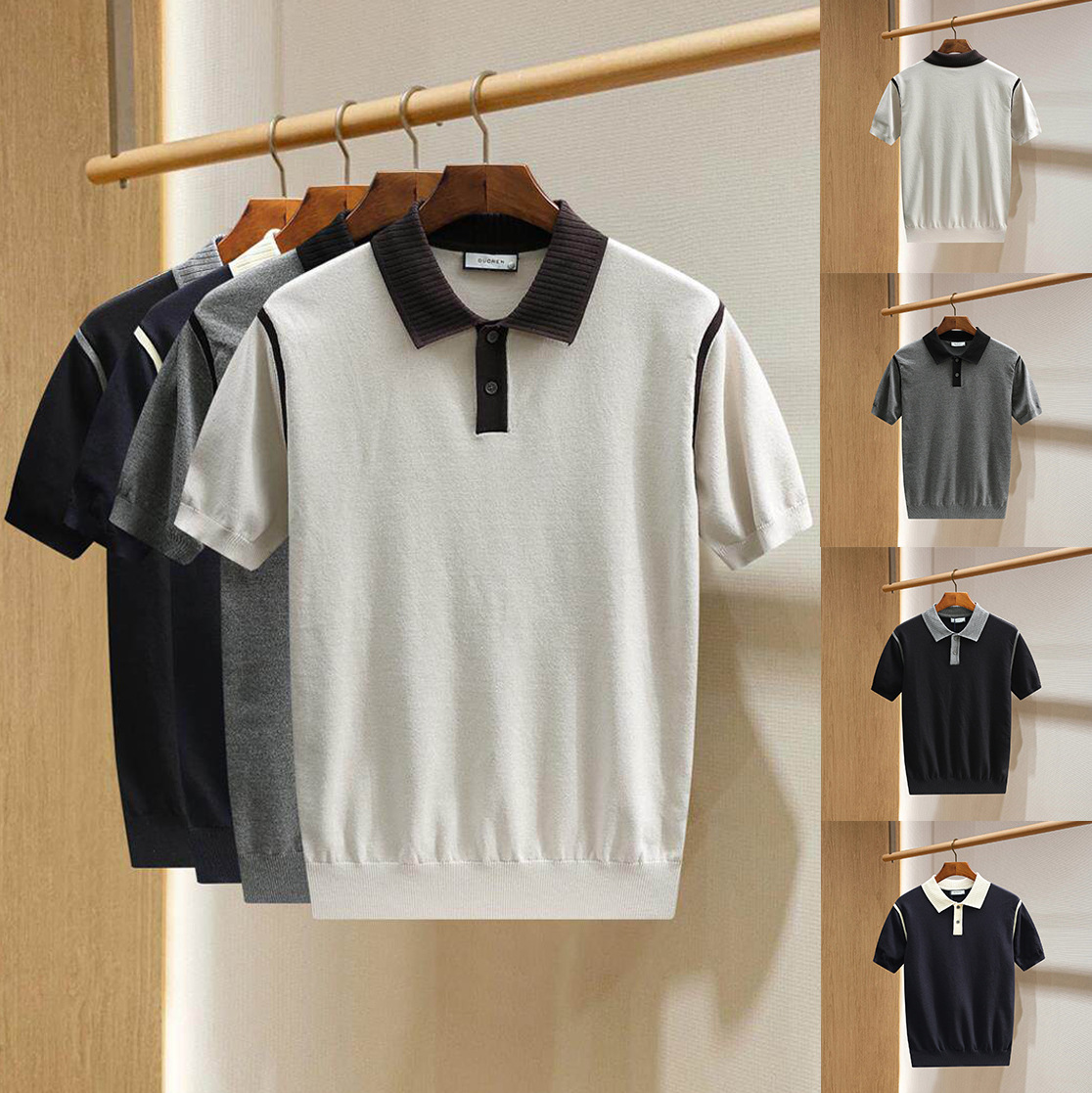 Polo camiseta de punto camiseta de manga corta camiseta de hombre paul línea tridimensional viejo qianfeng verano fábrica transfronteriza al por mayor