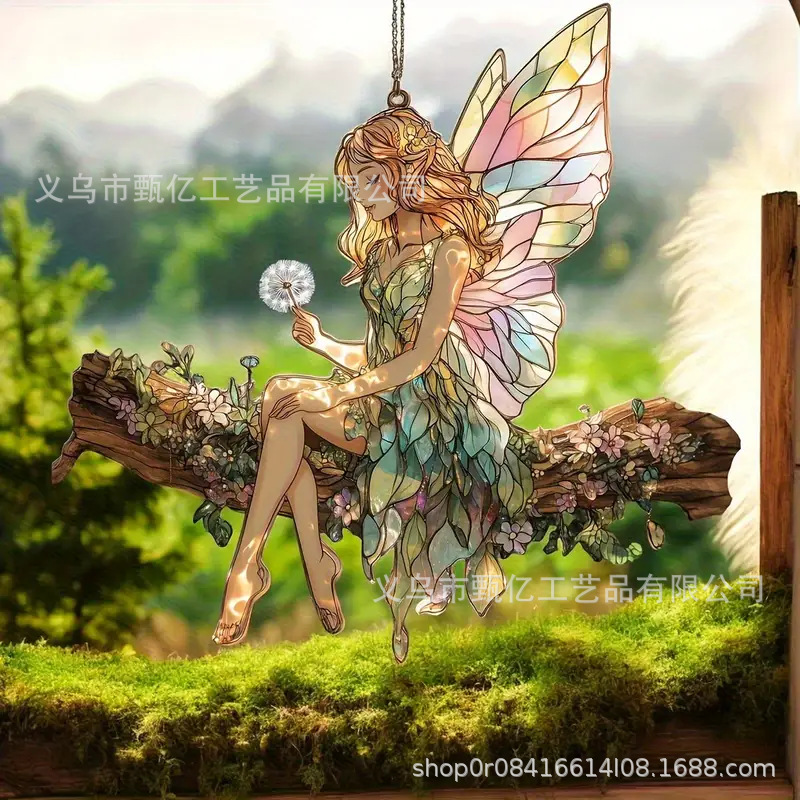 temu爆款精灵仙女2D平面亚克力创意挂件花仙子花园工艺品装饰挂饰