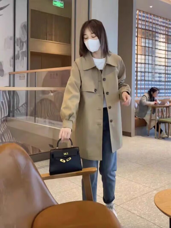 爆款中长款高级感风衣女春秋新款韩版宽松百搭气质卡其色大衣外套|undefined