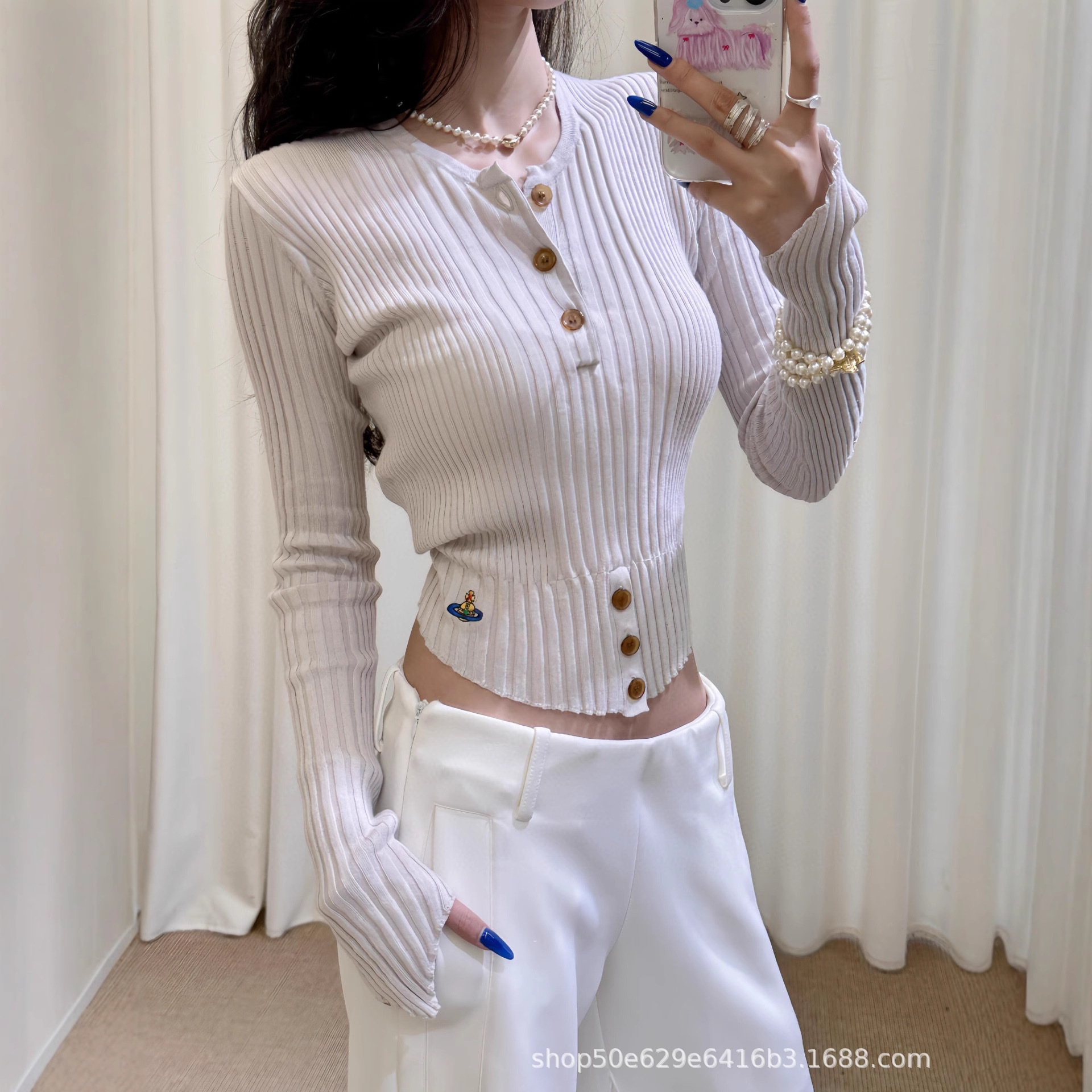 Vivi Saturn Autumn and Winter Half-Open Collar Base Shirt for Women 2025 New Korean Style Long-Sleeve Slim-Fit Inner Knit Top