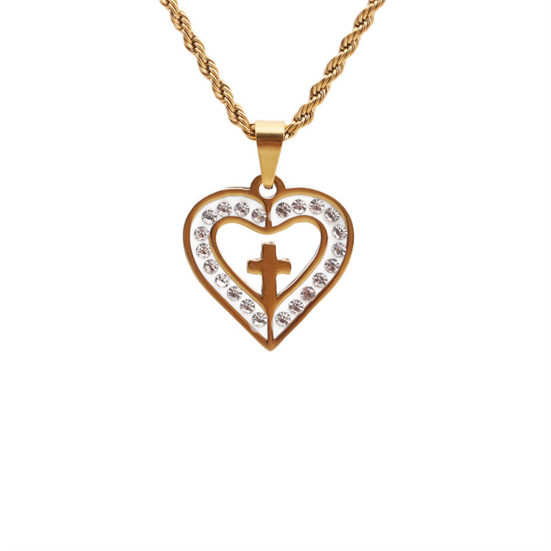 Nihaojewelry Exaggerated Style Twist Chain Heart Cross Pendant Necklace Wholesale Jewelry display picture 9