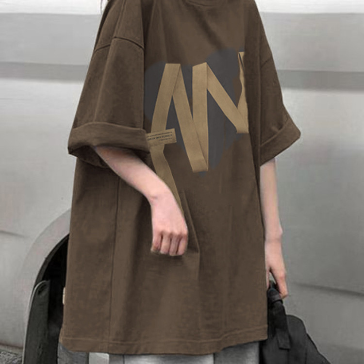 Cotton Heavy Short-sleeved T-shirt Women's Summer 2024 New Original Design Sense Niche Retro Loose Half-sleeved Top