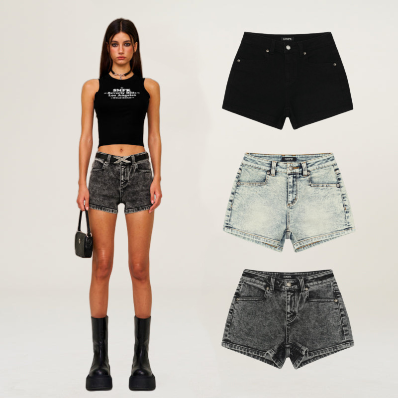 SMFK Cross Classic Dance Denim Shorts Hot Girls Stretch Black Hot Pants 25 New
