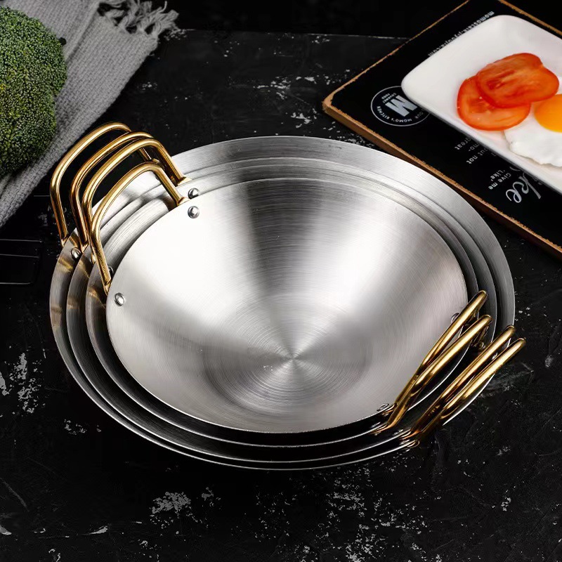 Cross-border 304 thickened Korean wok commercial seafood griddle restaurant bar tripod pot commercial double-ear griddle