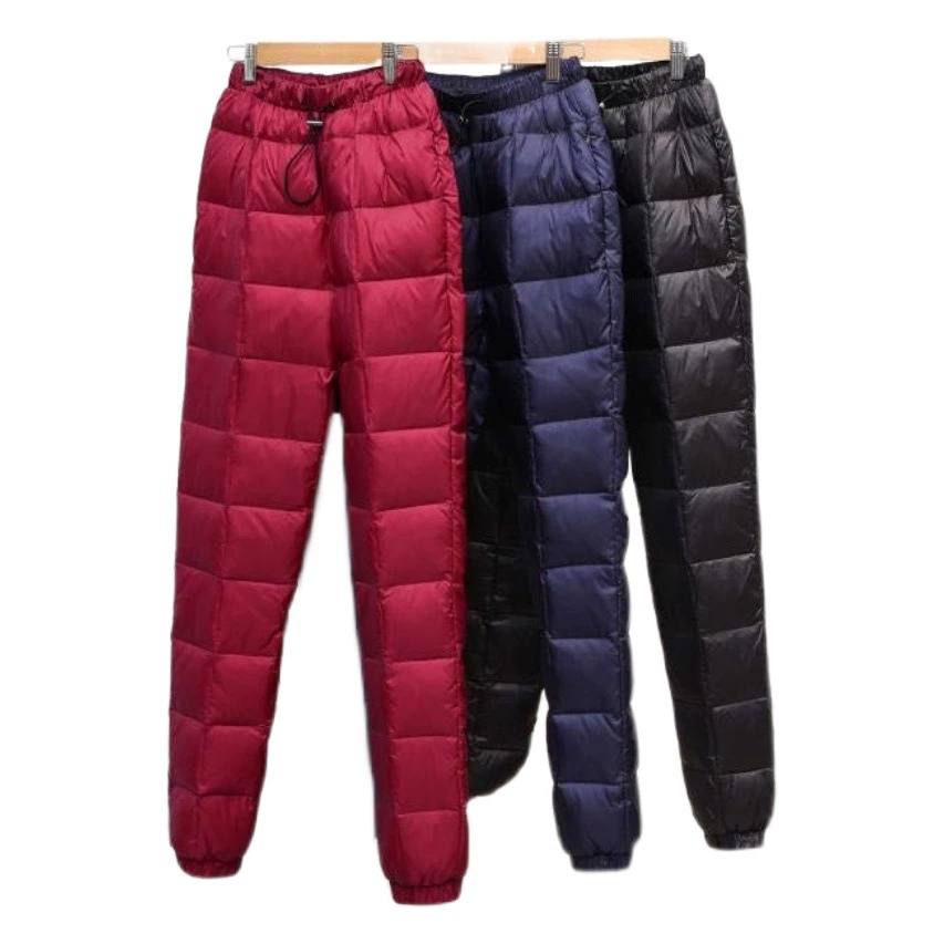 2023 осень и зима Новые пуховые штаны для мужчин и женщин верхняя одежда с высокой талией толстые белые утиные пуховые тонкие теплые пуховые штаны больших размеров