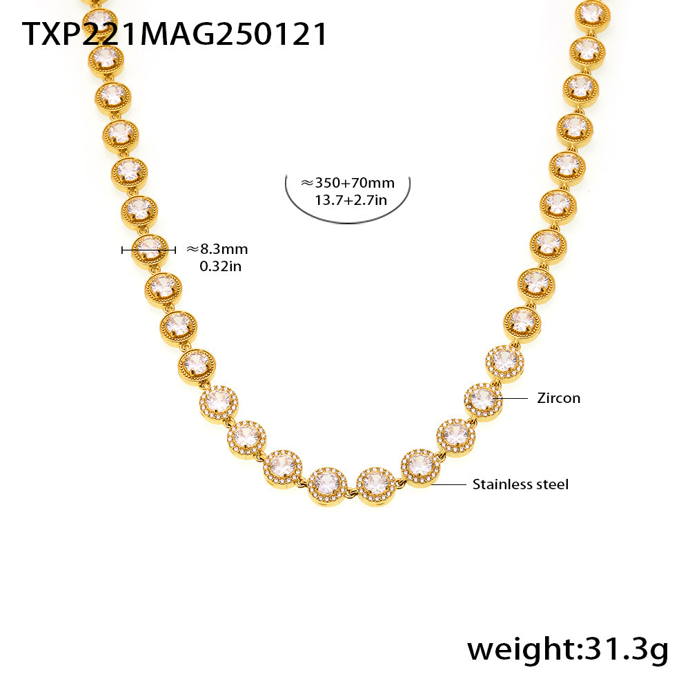 Chain de zircón blanco super brillante con estrellas redondas hechas a mano acero inoxidable chapado en oro real 18K joyas de lujo