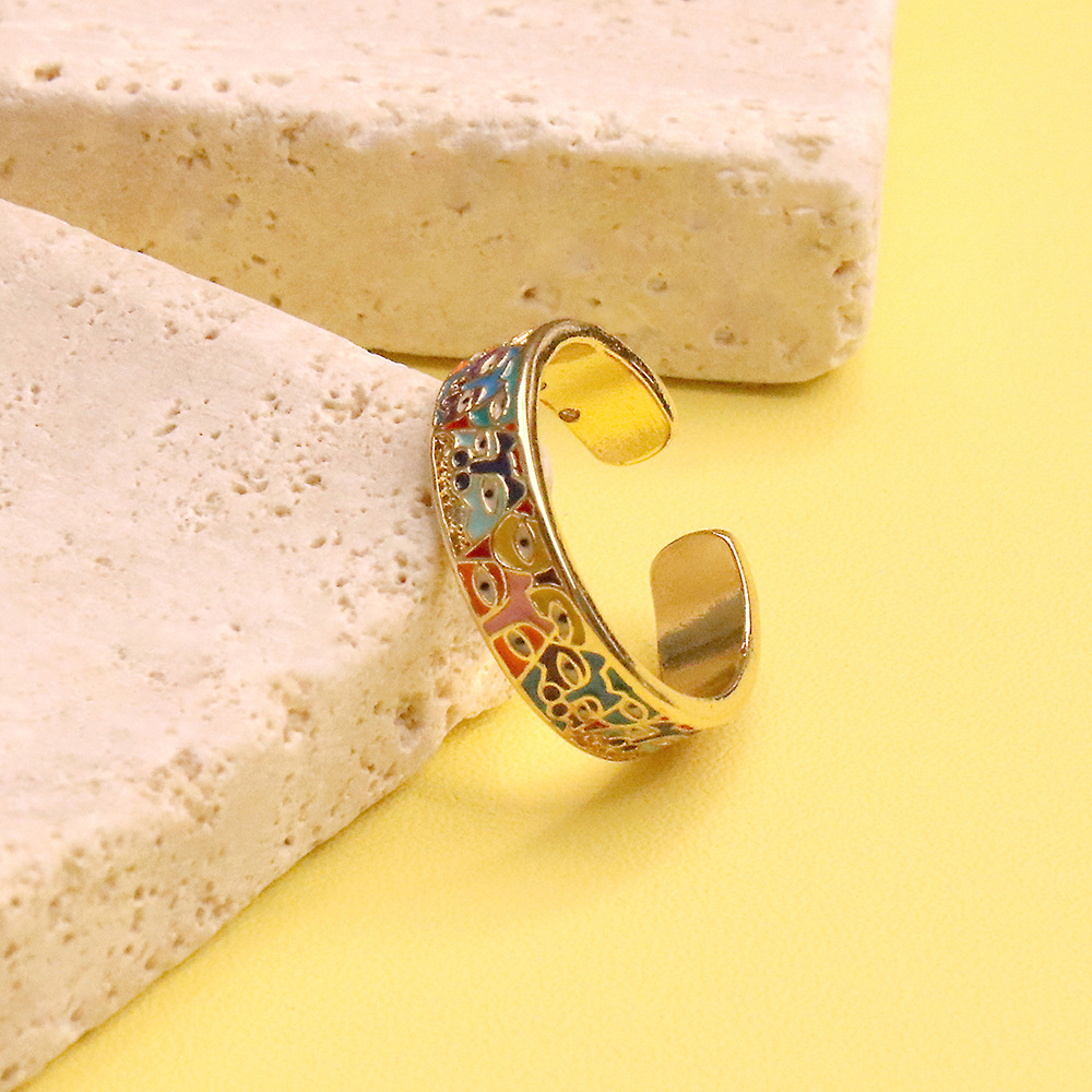 Fashion Eye Copper Open Ring Stoving Varnish Artificial Gemstones Copper Rings