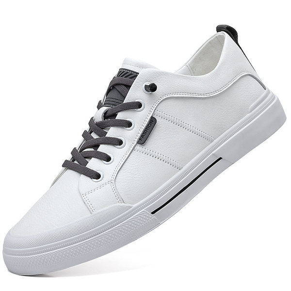 Giày da nam kiểu sneaker cổ thấp dây buộc co giãn, đế cao 1-3 cm — Màu trắng, Màu đen
