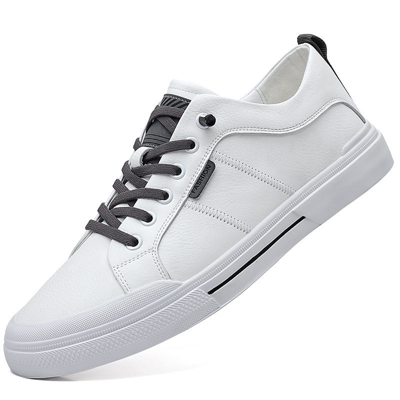 Giày da nam kiểu sneaker cổ thấp dây buộc co giãn, đế cao 1-3 cm — Màu trắng, Màu đen