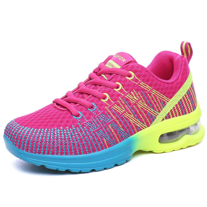 Zapatos de mujer transfronterizos primavera nueva malla voladora tejida transpirable ligero cojín de aire zapatilla de deporte de estilo coreano de las mujeres zapatos de correr casuales para estudiantes