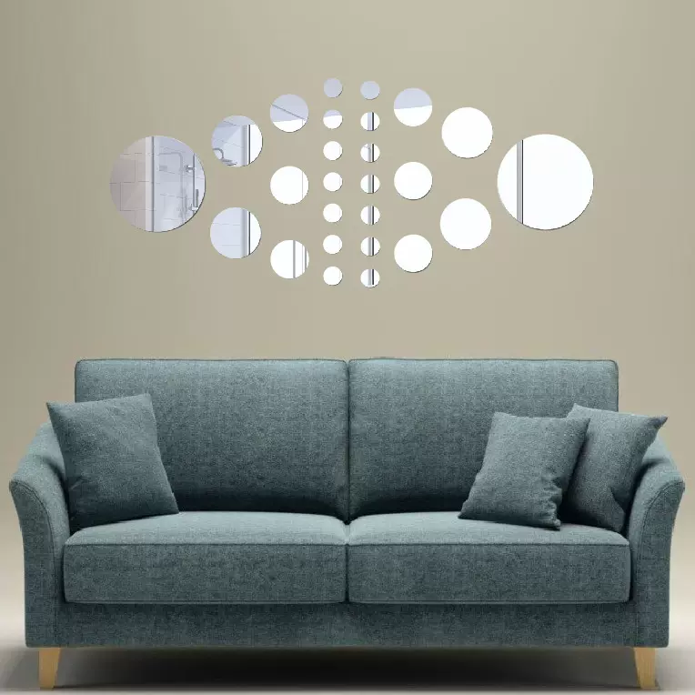 亚马逊组合26个立体圆形镜面亚克力墙贴客厅卧室圆形镜面背景墙贴
