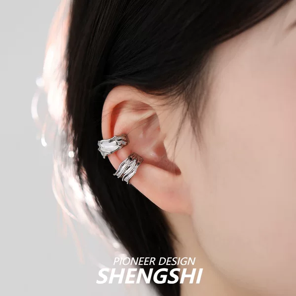 Korean-style Niche Design Double-layer Hollow Ear Clip Ear Clip Without Ear Holes Light Luxury High-end Simple Summer Earrings for Women