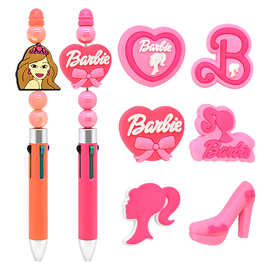 亚马逊热销粉色女孩系列卡通人物PVC软胶串珠笔DIY焦珠散珠子批发