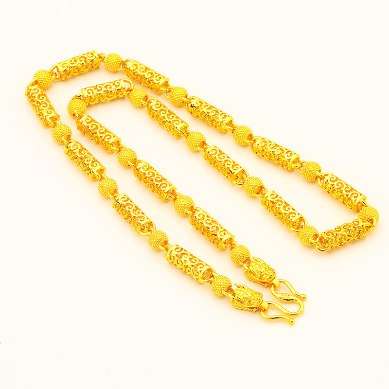 Unisex Schmuck Mode gold hohl Halskette Sand Gold Perlen hohl Kette hohl Halskette_voghion.com