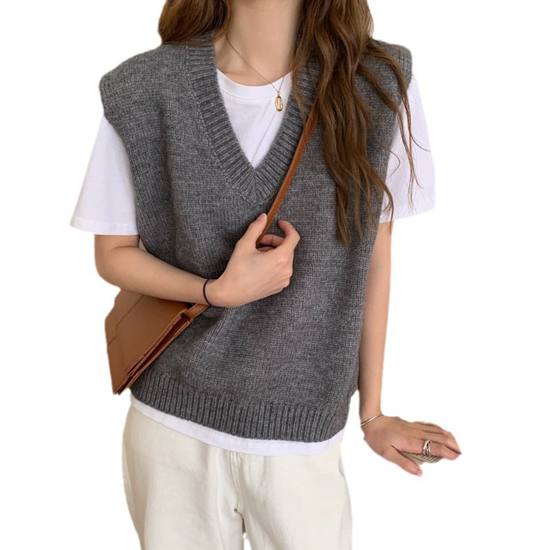 Primavera y otoño suéter con cuello en V Chaleco de punto para Mujeres Nuevo 2023 desgaste exterior estilo japonés flojo perezoso estilo lana superposición