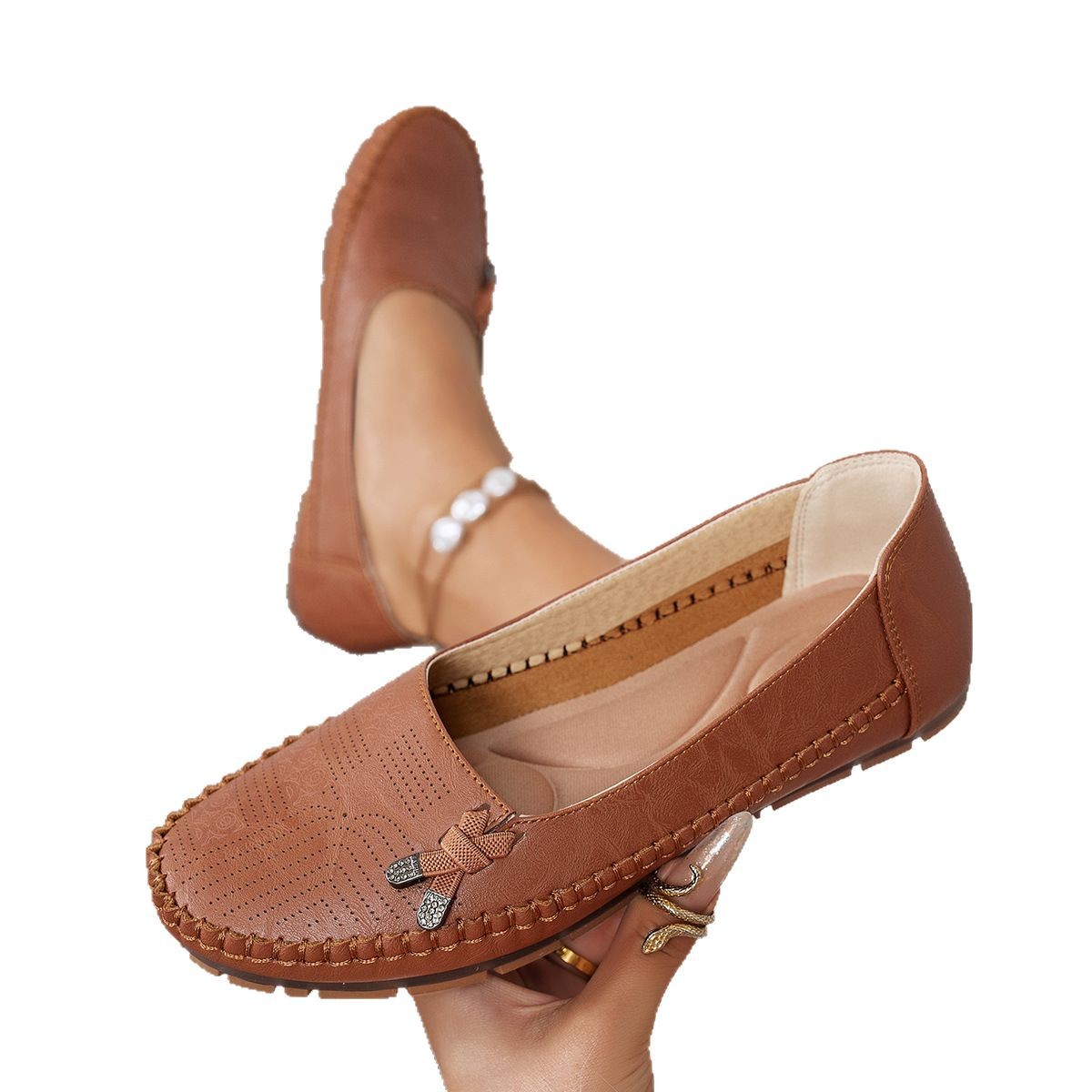 Large Size Popular Export Stitched Solid Color Women's Flat Loafers Export Cross-Border E-Commerce Supply British Style Low Heel
