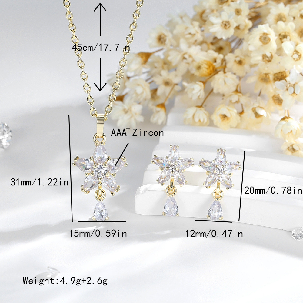 Diseño de moda transfronteriza flor colgante de gota de agua conjunto de joyas pendientes de cobre chapado en oro collar joyas de plata al por mayor image 5