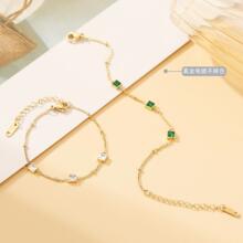 法式正方块精细百搭彩锆绿锆钛钢项链女时尚通勤镀18K真金不掉色