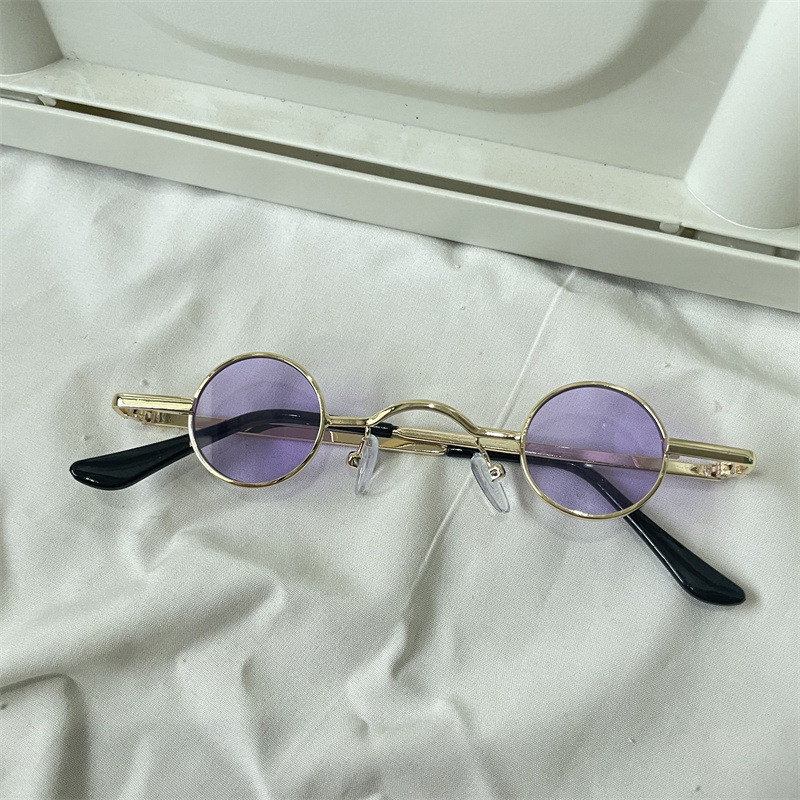レトロな円枠サングラス紫色のドーパミンギャルメガネ男紫外線防止近視サングラス女性の丸い顔