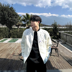 小香风白色镶钻针织开衫外套男冬季韩系穿搭高级感软糯慵懒风毛衣