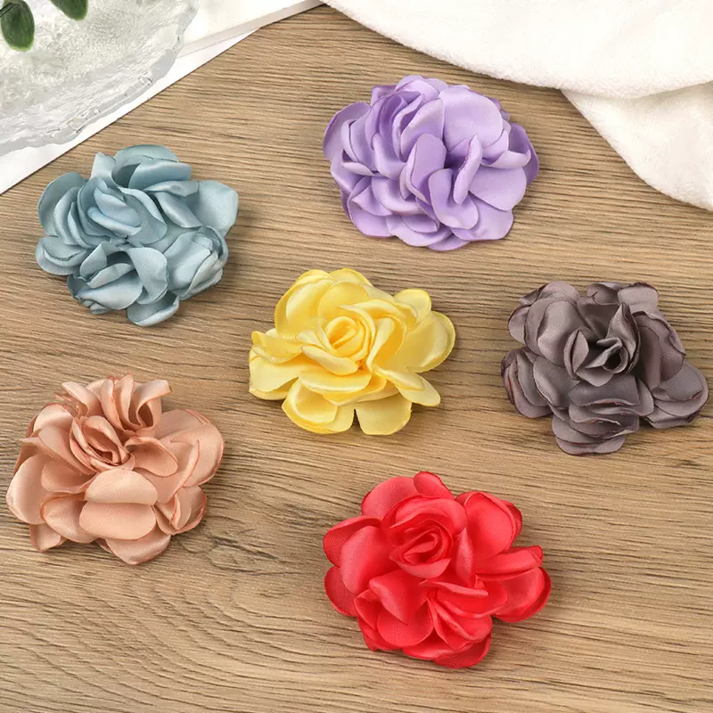 源头厂家批发6cm立体布花头饰玫瑰胸花发饰头花手工布艺花朵diy