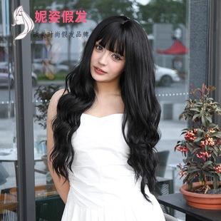 Amazon cross-border black big wave long curly hair high temperature silk hair European and American wig wig wigs in stock
