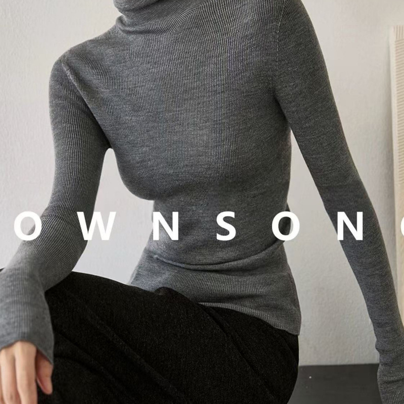 Upgraded 1Oo% Merino Wool Thickeneded High Collar Four-Way Elastic Soft Skin-Friendly Seamless One-Piece Knitted Bottoming Shirt for Women
