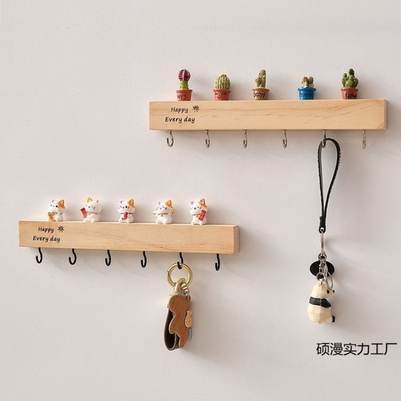 玄関壁掛けキーイン収納無垢材パンチドエントリーウォールフックドアクリエイティブかわいい装飾|undefined