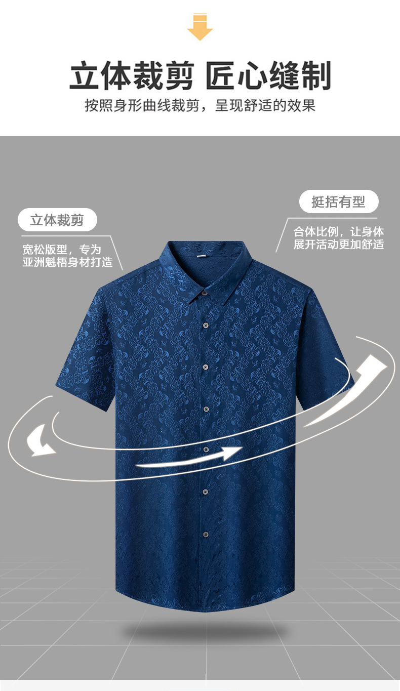 Áo sơ mi hoa ngắn tay lụa tơ tằm nam trung niên phong cách công sở — Màu xanh lam 6111 chi tiết 10