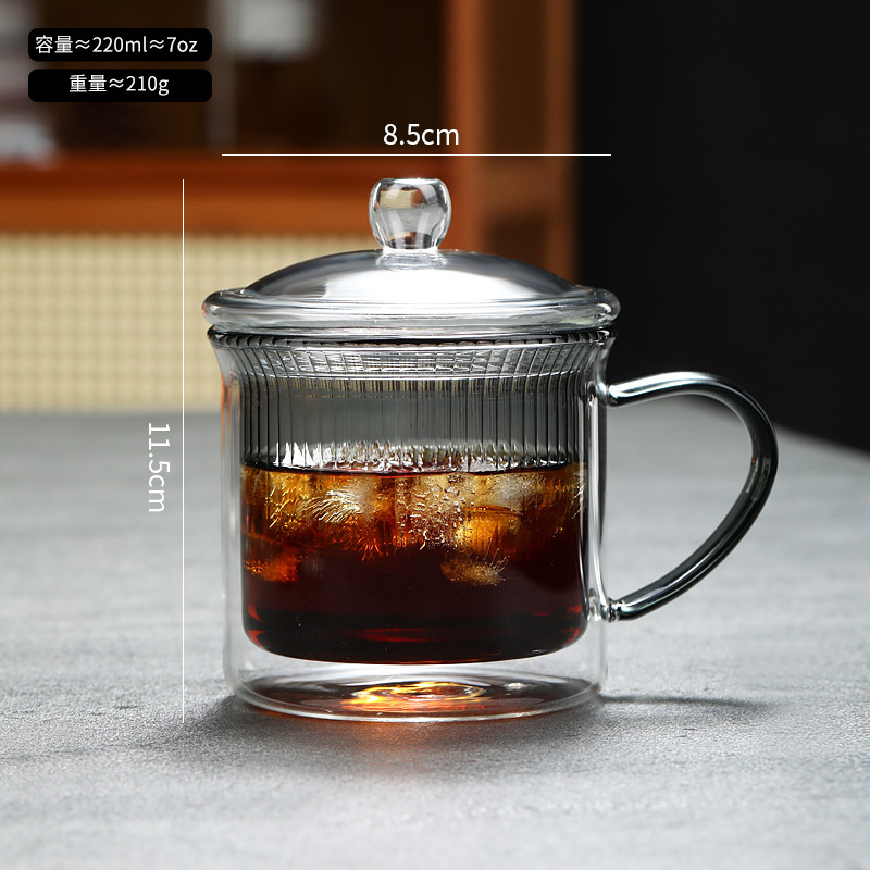 Fabricante al por mayor simple taza de vidrio de doble capa de rayas verticales transparente taza de vidrio resistente a altas temperaturas con mango taza de café de vidrio image 7