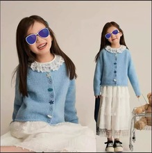 奶蓝色温柔风软糯针织开衫女2025新款设计感扣子百搭毛衣两件套潮