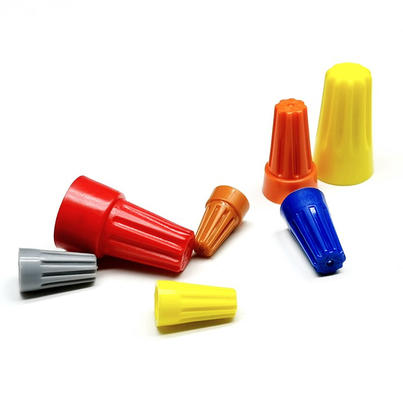 Gold pen colored spiral wire connector hand-tight spring wire cap knob closed terminal wire connection certification