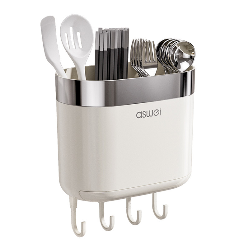 Caja de almacenamiento de palillos Tubo montado en la pared Soporte de almacenamiento de cuchara de cocina Jaula rápida de drenaje de alta gama nuevo hogar sin perforación