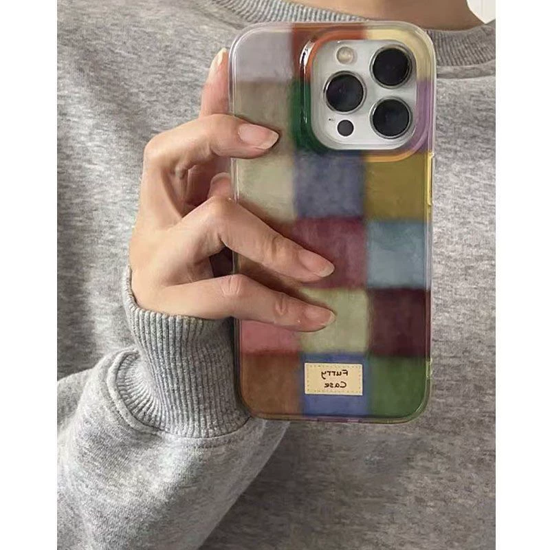Чехол для Apple iPhone 11–16 серий, защита от падений, цветная клетчатая бирка