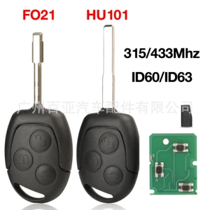 3 düyməli Ford düz lövhə pult avtomobil açarı ID60/ID63 çip 315/433MHz üçün